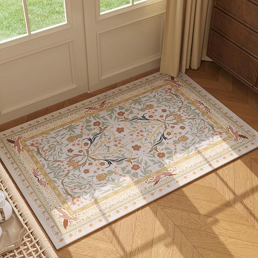 Door Mat Indoor Entrance 2x3 Rug Machine Washable Vintage Floral Botanical Small Area Rug Non-Slip Low Pile Throw Rugs for Entryway, Kitchen, Front Door Entrance, Entry, Kids Room, Yellow-CubbioJoy