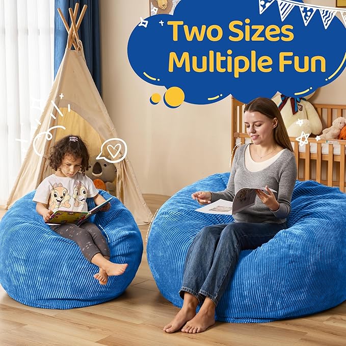 Bean Bag Chairs Teardrop Bean Bag Chair Beanbag Chair with Memory Foam Filled Machine Washable Cover for Living Room, Bedroom (Small,Blue)-CubbioJoy