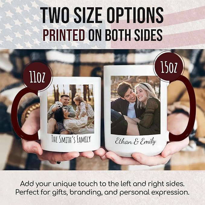 Custom Mug Upload Your Picture Personalized Coffee Mug with Photo Text Name Customized Cup Unique Ideas Gifts for Men Women Mom Dad Girlfriend Boyfriend Friend Family (Dark Red, 11oz)-CubbioJoy