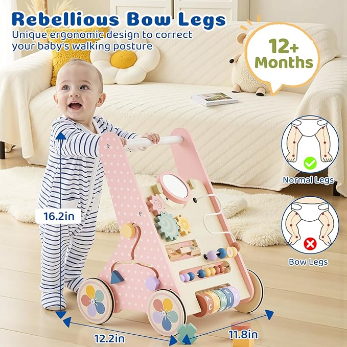 Baby Push Walker for Baby Boy 6-12 Months, Wooden Baby Walker Push Toy, Learning to Walk, Baby Walkers for Girls, Montessori Walker Toy with Wheels-CubbioJoy
