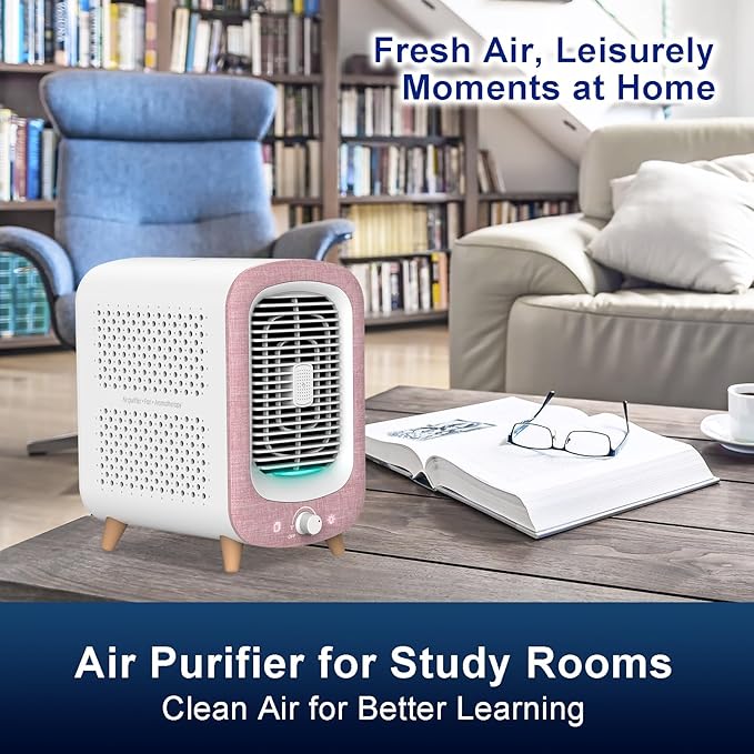 Jafanda Air Purifier for Home Bedroom 780sq ft, HEPA & Activated Carbon, Air Cleaner with Fragrance Sponge & Nightlight for Smoke, Allergies, Dust, Odor, VOC, Pet Dander, Pollen, Office, Desktop, Pink-CubbioJoy