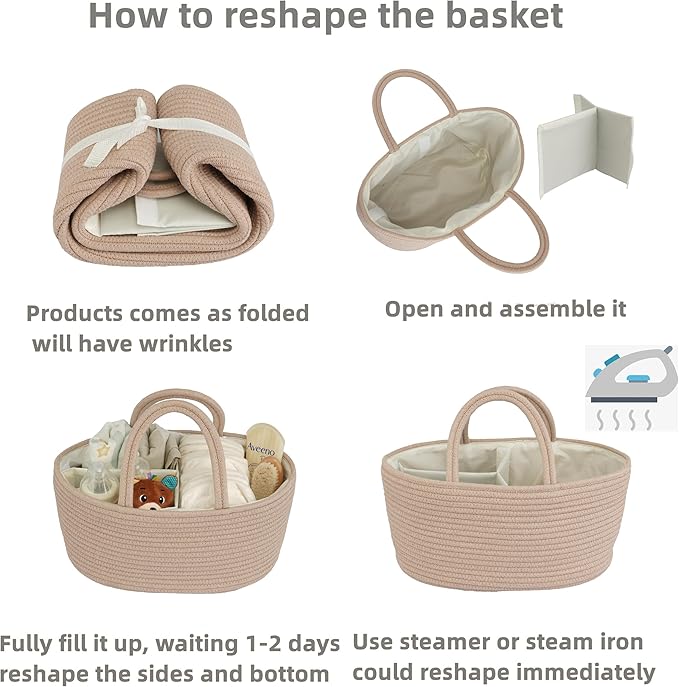 Diaper Caddy Organizer Cotton Rope Baby Basket Nursery Storage and Portable Tote Bag for Car Ideal Baby Shower Gifts and Registry Must-Have for Newborn Essentials light konjak-CubbioJoy
