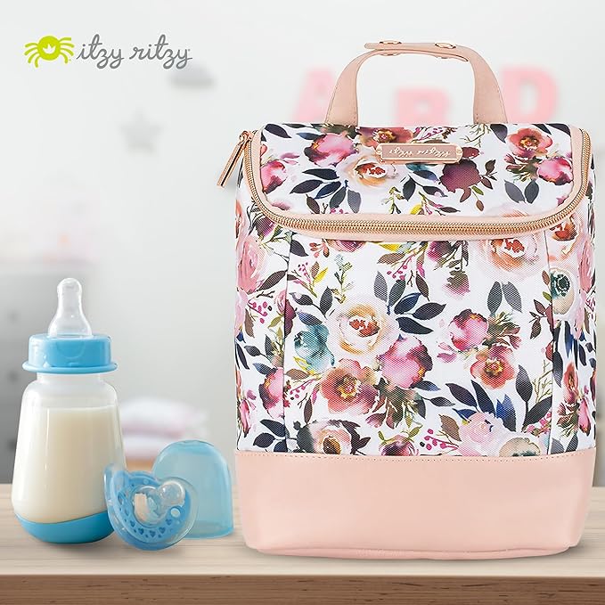 Itzy Ritzy Insulated Bottle Bag – Keeps Bottles Warm or Cool - Holds 3 Bottles & Features Interior Pocket for Ice Pack (Not Included), Blush Floral-CubbioJoy