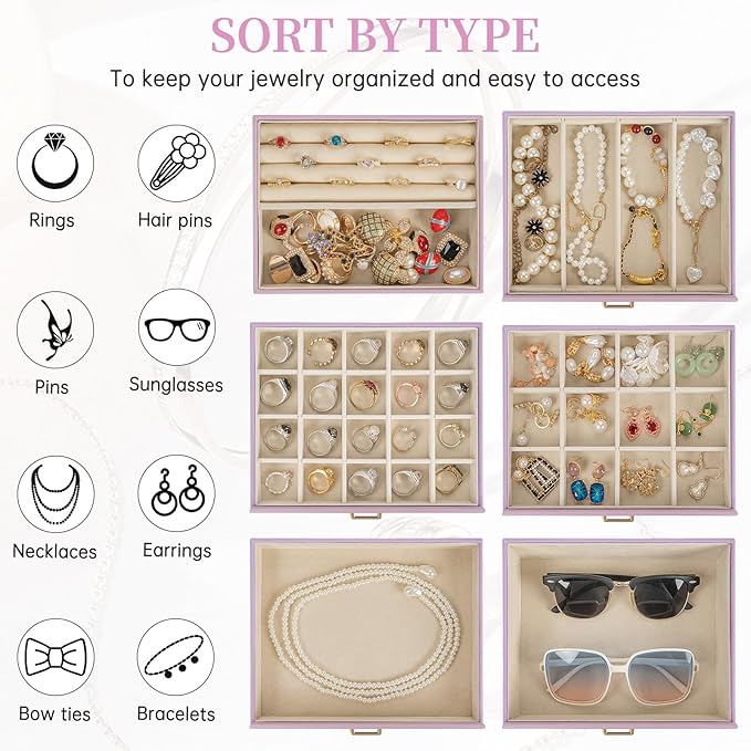 AKOZLIN Huge Jewelry Box Organizer Functional Large Leather Jewelry Storage Case for Women Girls Ring Necklace Earring Bracelet Holder Organizer with Mirror-CubbioJoy