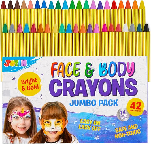 42PCS Face and Body Paint Crayons, XL Face Painting Kit Safe and Non-Toxic Ultimate Party Pack Including 14 Metallic Colors for Birthday Makeup Party Supplies, Festivals, Gifts for Kids Girls Boys-CubbioJoy