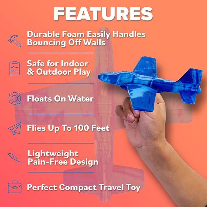 Airplane Toy Foam Airplanes for Kids - Best Stocking Stuffers for Boys & Girls - Easy Throwing Air Planes - Gift Idea Toy Games - Styrofoam Plane Glider - Great Gifts for Ages 4 5 6 7 8 9+ Year Old-CubbioJoy