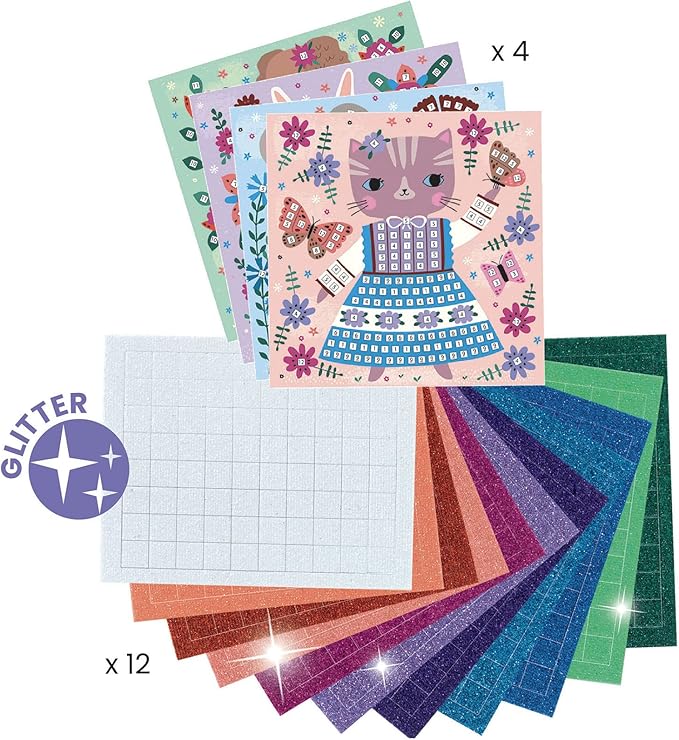 DJECO Lovely Pets Sticker Mosaic Craft Kit - Create Your Own Sparkling Pets for School or Gifts - Fun & Creative for Family & Friends, Boys & Girls, Educational Mosaic Art Craft Kit for Kids 5+-CubbioJoy