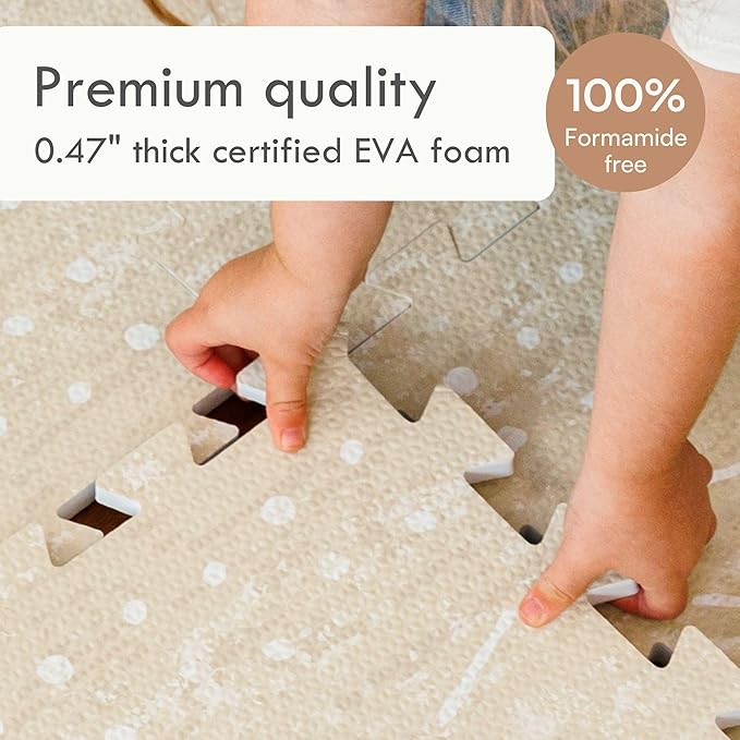 Baby Play Mat for Floor – 6x8ft Beige | Soft Non Toxic Premium EVA Foam Tiles for Tummy Time, Crawling & Playroom – Waterproof Interlocking Floor Mat for Babies & Toddlers by Lillefolk (12 Tiles)-CubbioJoy