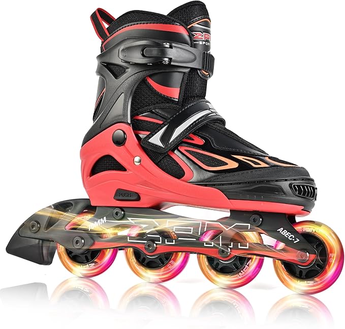 2PM SPORTS Vinal Girls Adjustable Flashing Inline Skates, All Wheels Light Up, Fun Illuminating Skates for Kids Men Adult Women and Boys-CubbioJoy