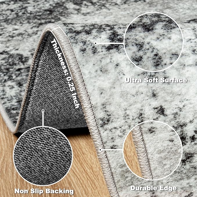 Area Rug Living Room Rugs: 5x7 Abstract Washable Rugs Ultra Soft Carpets with Non-Slip Backing Stain Resistant Carpet for Dining Room Table Bedroom Nursery Indoor Home Office Dark Black/Gray-CubbioJoy