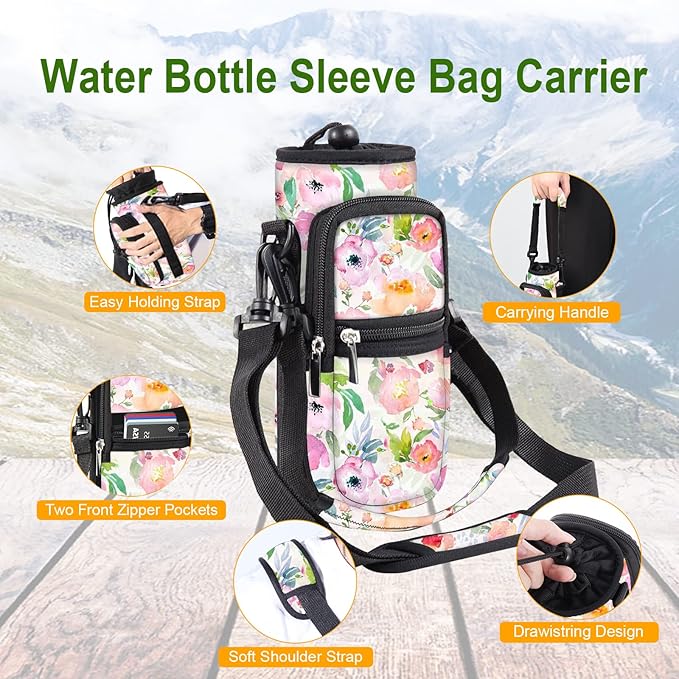 25/32/40/64oz Water Bottle Bag Holder Carrier-Insulated Crossbody Sling Case Sleeve with Strap & Pockets for Men Women Gym Cycling Travel Walking Hiking Camping-CubbioJoy