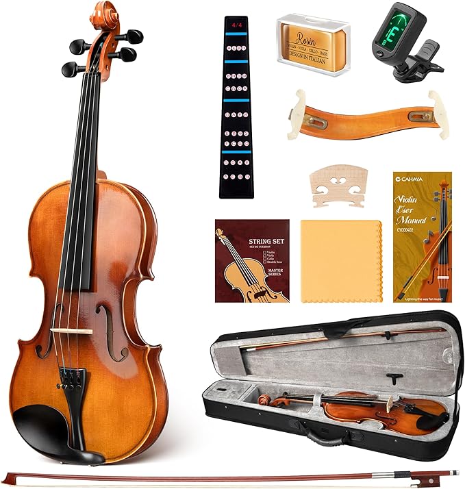 CAHAYA Violin 4/4 Full Size - Full Wooden Violin Set for Beginners Kids Adults Students Violin Kit with Hard Travel Case, Shoulder Rest, Extra Strings, Tuner-CubbioJoy