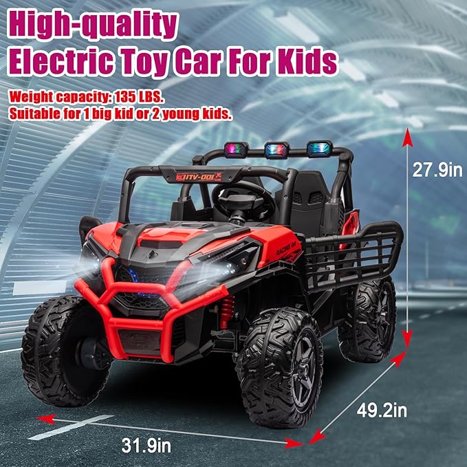 24V Kids Electric Toy Car,2 Seater Kids Toy Car with Remote Control,4WD Electric Power Vehicles Wheels for 3+Years Boys Girls,Ride on Toy for Girl(Red)-CubbioJoy