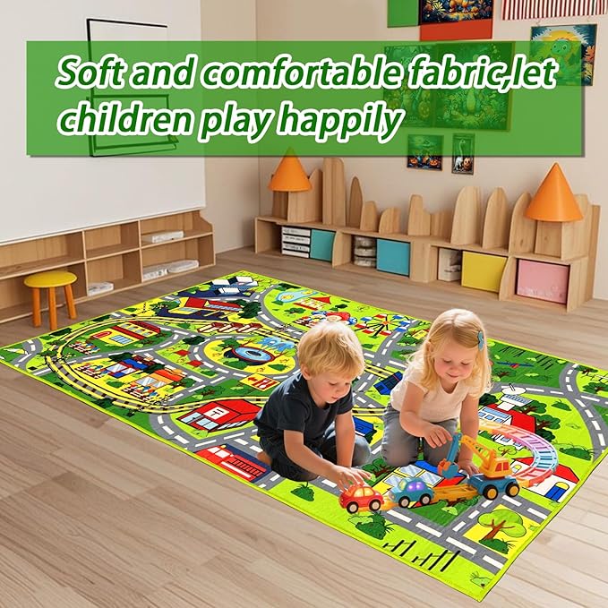 Car Rug Play Mat - Car Train Rugs Playroom Mat, Kids Rugs for Bedroom Road Rug with City Map Design Kid Room Decor, 59x31.49 lnches-CubbioJoy
