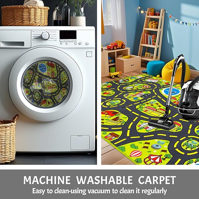 Car Rug for Kids 2.6x5 Feet - City Road Track Rug, Educational Car Floor Mats for Kid Room Playroom Games Room-CubbioJoy