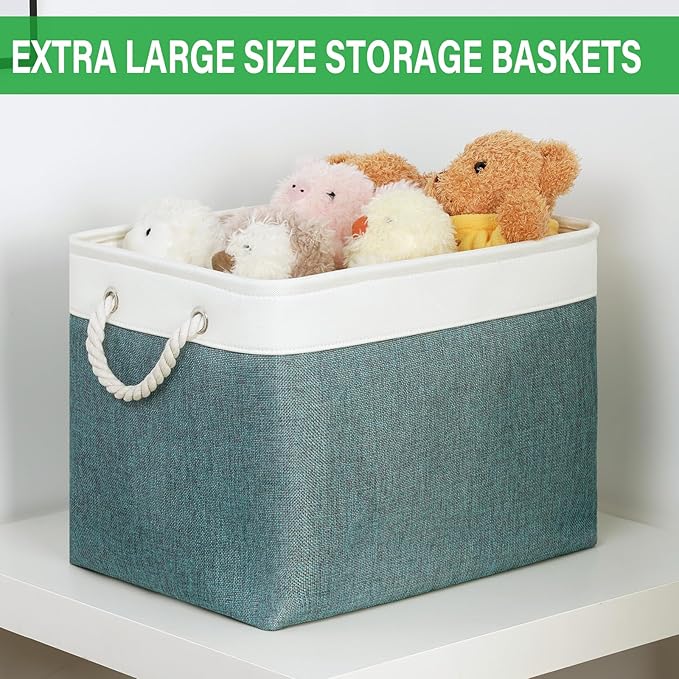 Bidtakay Large Storage Baskets for Shelves 3 Pack Fabric Storage Bins for Organizing Linen Collapsible Organizer for Closet-Deep Green-CubbioJoy