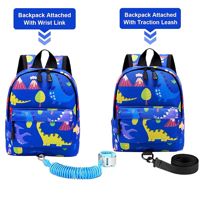 Accmor Toddler Backpack Leash with Anti Lost Wrist Link, Cute Mini Child Walking Harnesses Keep Kids Close Back Pack Rope Tether Rein for Baby Boys (Blue/Dino)-CubbioJoy