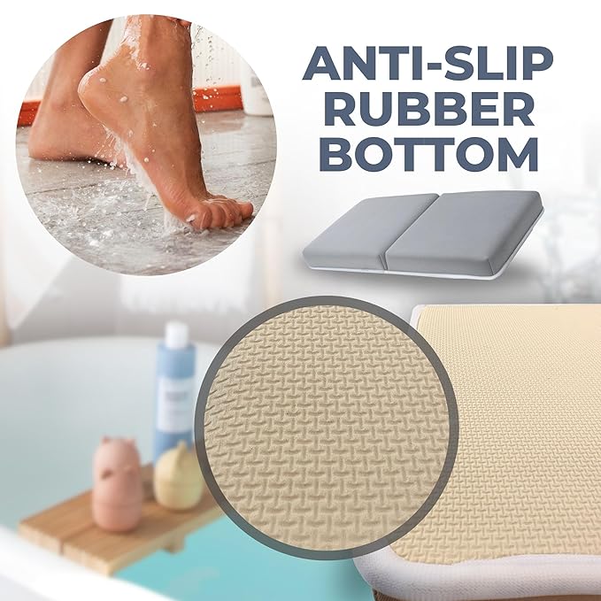 Comfortable Baby Bath Kneeler and Elbow Rest Pad Set – Thick Memory Foam Bath Kneeling Pad with Elbow Support – Baby Bathtub Cushion with Toy Organizer for Bathing Infant or Toddler - Grey-CubbioJoy