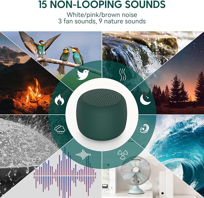 Babelio White Noise Sound Machine for Adults Kids Baby, Mini, 15 Non-looping Sounds, Timer, Memory Function, Easy to Pocket and Travel Green-CubbioJoy