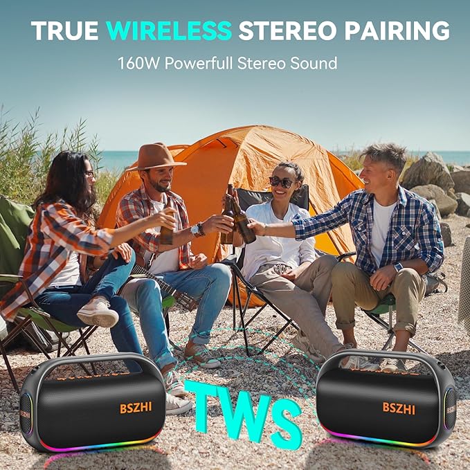 80W(120W Peak) Bluetooth Speaker Loud, Portable IPX6 Waterproof Bluetooth Speakers Wireless TWS for Outdoor, Party, Travel, and Beach Camping with Light, BT5.0, USB/TF Card, AUX-CubbioJoy