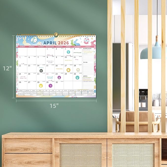 2025-2026 Calendar, 18 Month Wall Calendar 2025-2026 Hanging Spiral Bound Magnetic Fridge Desk Calendars 15" x 12", Jul 2025 - Dec 2026, A- Small Colorful-CubbioJoy