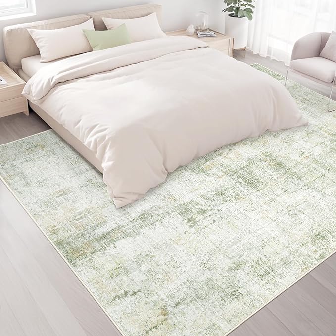 Area Rugs 9x12 Living Room: Washable Rug Modern Abstract Large Rugs Soft Non Slip Neutral Rug Stain Resistant Indoor Carpet for Bedroom Kitchen Dining Room Home Office Rugs(Green Brown,9'x12')-CubbioJoy