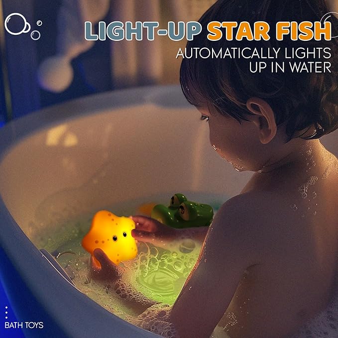 Bath Toys for Kids, Magnetic Fishing Toys with Storage Bag and Light up Star, Wind Up Creatures Baby Bathtub Birthday Gifts for Toddlers 2-4 Boys Girls, 11 Pcs Set-CubbioJoy