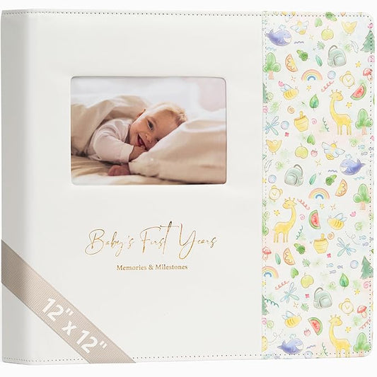 Keepsake Baby Memory Book Girl Boy – Timeless Leather-Bound Baby Milestone Book – Baby Book Keepsake Record First 5 Years – Gender Neutral Baby Scrapbook Album Baby Album Journal Registry Search Gift-CubbioJoy
