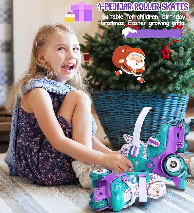 Adjustable Roller Skates for Kids Girls Ladies with Light Up Flash LED Wheels(Age 3-9),Three-Point Type Balance,Gift Box Packing for Toddlers,Children-CubbioJoy