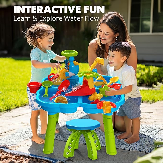CozyBomB™ Water Table for Toddlers 3-5 | Outdoor Toys Water Play Table, Magnetic Fishing Toy Game, Summer Splash Pond Showers Sand Activity, Sensory Party Birthday Gift Kids Ages 4-8 9-12 (1-Tier)-CubbioJoy