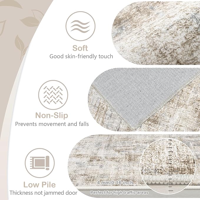 Area Rugs 6x9 Living Room: Washable Rug Modern Abstract Large Rugs Soft Non Slip Neutral Rug Stain Resistant Indoor Carpet for Bedroom Kitchen Dining Room Nursery Home Office Rugs(Blue Brown,6'x9')-CubbioJoy