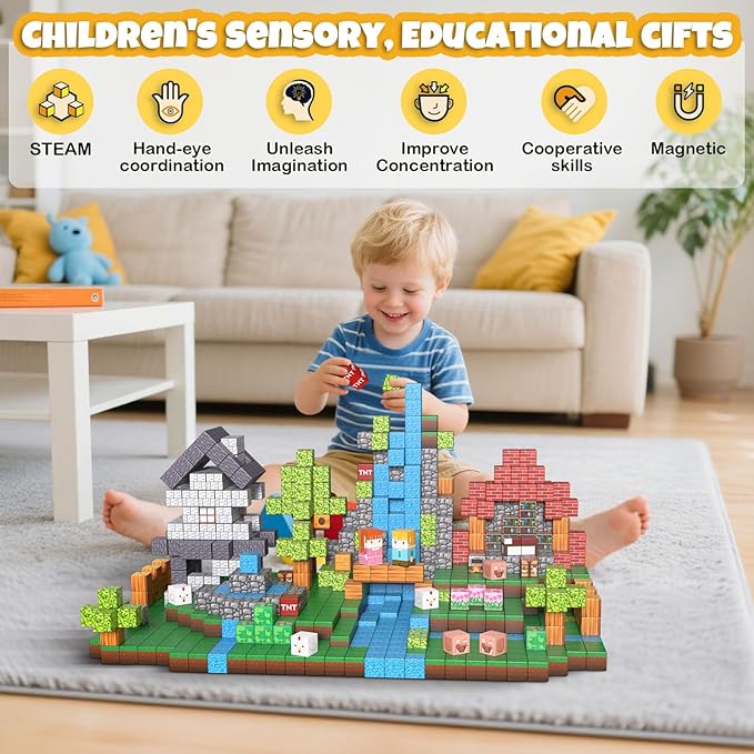 150PCS Magnetic Building Blocks, 1 Inch Magnetic Cubes for Kids Ages 3-8, STEM Montessori Toys, Creative Construction & Stacking Toys, Educational Magnetic Blocks for Boys & Girls-CubbioJoy