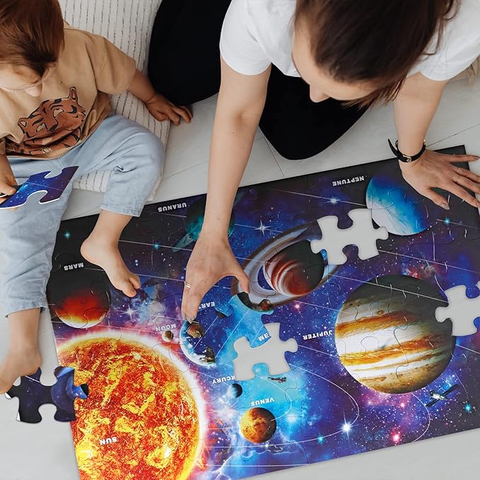 Jumbo Floor Puzzle for Kids Ages 4-8,Solar System Jigsaw Puzzles,48 Piece Space Large Puzzles for Toddler Ages 3-5,Preschool Learning Planets Toys Christmas Birthday Gift for Boys Girls-CubbioJoy