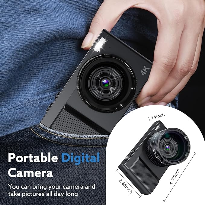 Digital Camera, 4K 64MP Cameras for Photography with 3" 180° Flip Screen,Macro and Wide-Angle Lenses,16X Vlogging Camera for YouTube with 64GB Micro SD Card for Beginner, Teens-CubbioJoy