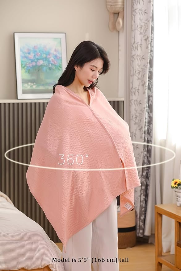 2-Pack Nursing Covers for Breastfeeding, 100% Organic Cotton Muslin Breastfeeding Cover, Multi-Use Nursing Scarf, Car Seat Canopy, Stroller Cover, Soft Breathable Baby Blanket Pink-CubbioJoy