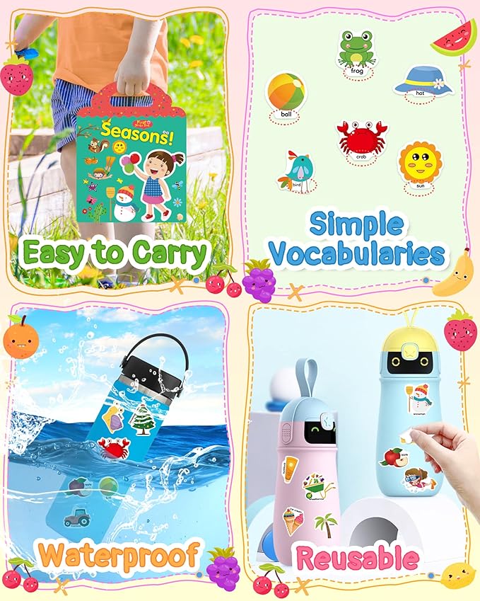 Benresive Reusable Sticker Book for Toddlers 2-4 Years, Fun Travel Stickers for Kids, Waterproof Sticker Books for Toddlers 1-3, Crafts Activities for Todddlers 1-3 2-4 3-5 - Season-CubbioJoy