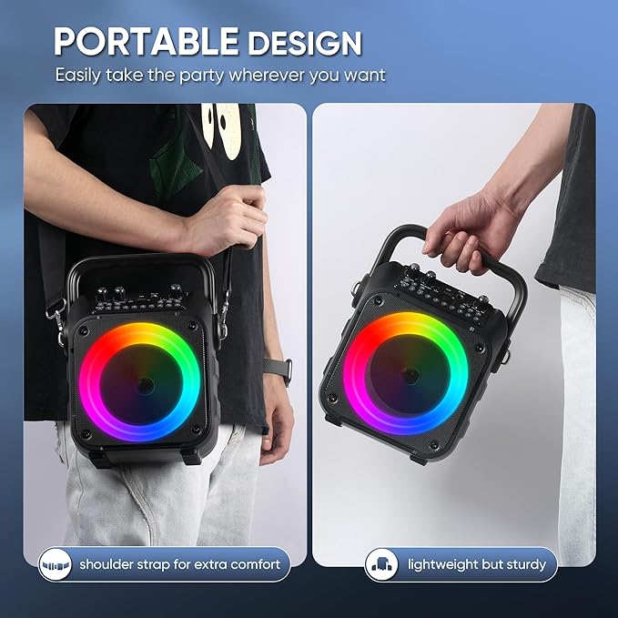 Karaoke Machine, Portable Bluetooth Speaker with 2 Wireless Microphones for Adults & Kids with Lights, Karaoke Microphone with PA System Supports USB/TF/REC/FM/AUX for Home Party Home System Packages-CubbioJoy