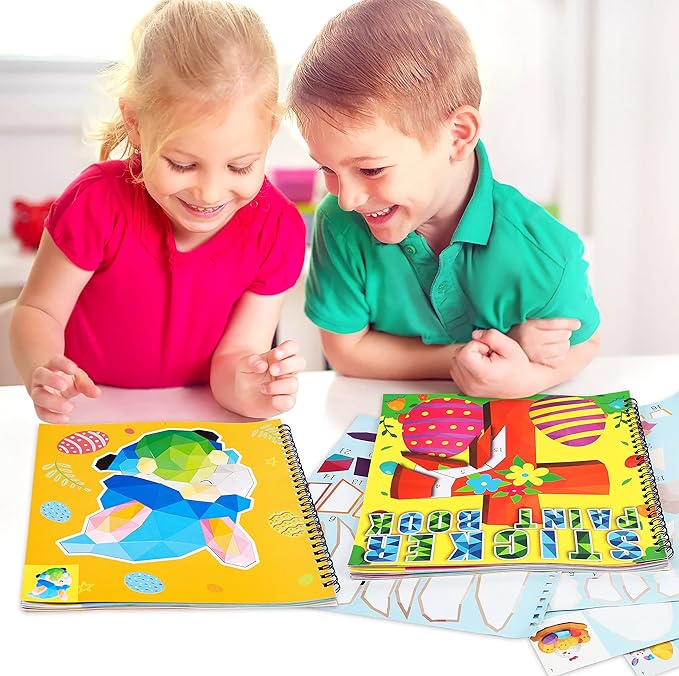 90shine 4PCS Easter Crafts for Kids Ages 4-8 Sticker Books - Basket Stuffer Gift Includes Bunny Egg Chick Gnome and More Designs Create 40 Pictures-CubbioJoy