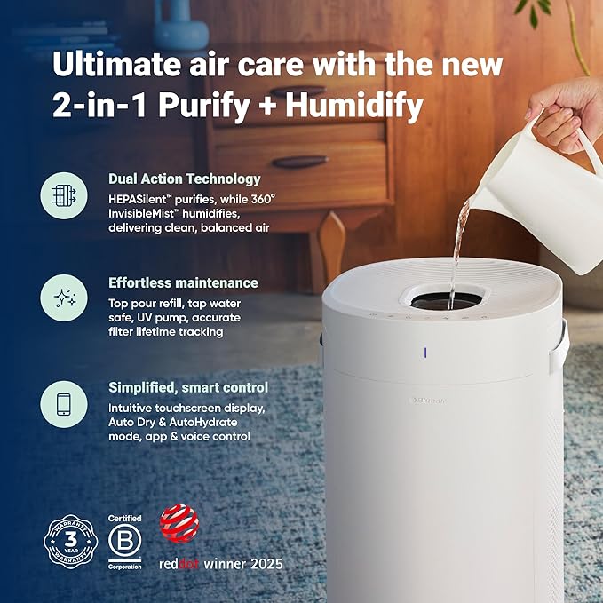 BLUEAIR 2-in-1 Purify + Humidify: Air Purifier and Humidifier with HEPASilent™ and 360° InvisibleMist™ Technology, Top Pour - covers 1,726 sqft in 60 minutes - Perfectly balanced air, one product-CubbioJoy
