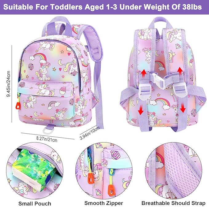 Accmor Toddler Harness Backpack Leash, Mini Unicorn Backpacks with Anti Lost Wrist Link, Cute Child Backpack Walking Leashes Keep Kids Close Rope Tether Rein for Baby Girls to Outdoor Travel-CubbioJoy