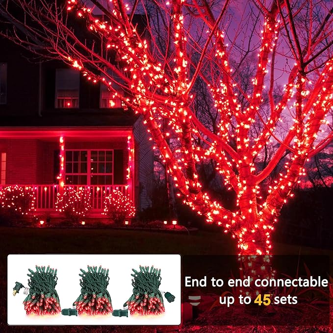 Brizled Red Christmas Lights, 33ft 100 LED Christmas String Lights, 5mm Wide Angle Mini Xmas Tree Lights, 120V UL Certified Connectable Xmas Light for Tree Party Wedding Home Indoor Outdoor Decoration-CubbioJoy