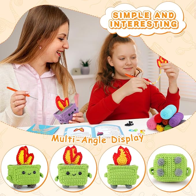 Crochet Kit for Beginners - 4PCS Dumpster Fire Complete Crochet Starter Kit with Step-by-Step Video Tutorials, Beginner Crochet Kits for Adults Kids Women, Funny Crochet Gifts-CubbioJoy