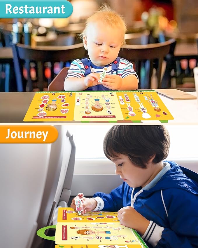 Benresive Reusable Sticker Book for Toddlers 2-4 Years, Fun Travel Stickers for Kids, Waterproof Sticker Books for Toddlers 1-3, Crafts Activities for Todddlers 1-3 2-4 3-5 - My Body-CubbioJoy