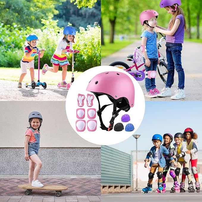 Kids Bike Helmet Set Adjustable for Children, Boys, Girls and Teenagers Aged 3-8 Years Includes Elbow, Knee, Wrist Guards Children's Helmet Protection Set for Bikes SkateboardsRollerskates-CubbioJoy