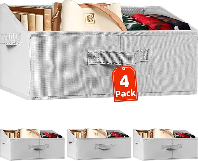 Criusia 4 Pack Large Closet Shelf Organizer Bins with Handles - Fabric Trapezoid Storage Baskets for Clothes, Towel, Blanket, Purse, Hats-CubbioJoy