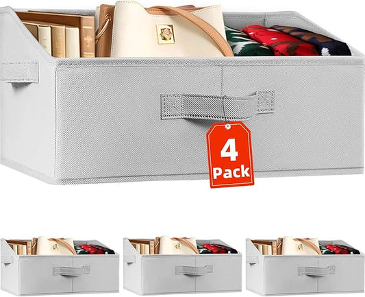 Criusia 4 Pack Large Closet Shelf Organizer Bins with Handles - Fabric Trapezoid Storage Baskets for Clothes, Towel, Blanket, Purse, Hats-CubbioJoy