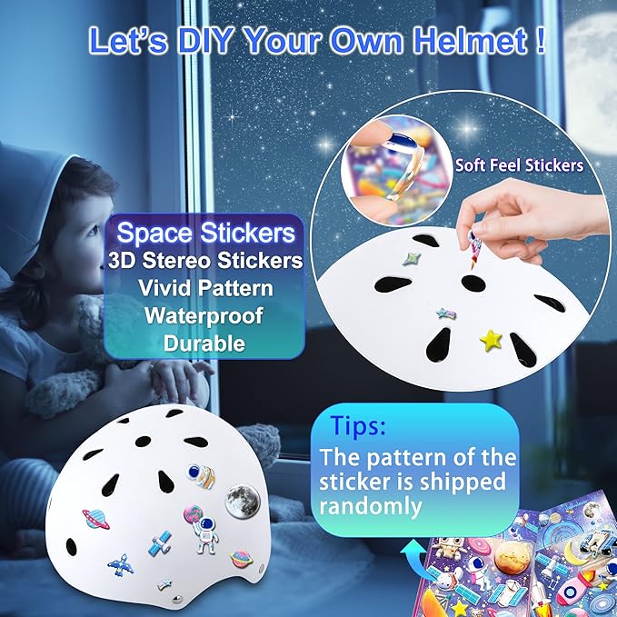 Kids Bike Helmet with DIY Stickers and Knee Pads Elbow Pads Wrist Guard Set for Ages 3-8-14 Toddler Boys Girls Helmet for Roller Skates Cycling Skateboarding Bicycle Scooter-CubbioJoy
