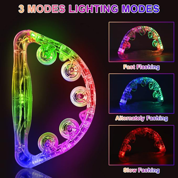 Aywewii LED Tambourine, Light Up Toys Handheld Musical Flashing Tamborine Sensory Toys Autism Toys Party Supplies for Birthday Anniversaries Gifts for Kids Adults Teens(Four Colors are Randomly Sent)-CubbioJoy