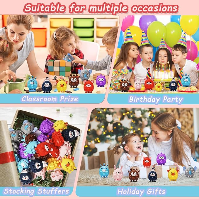 48 Pcs Party Favors for Kids, 3D Animal Pop Fidget Toys Bulk, Sensory Bath Suction Toys for Toddlers, Carnival Treasure Classroom Prizes Box Toys, Fidget Stocking Stuffers Birthday Party Gifts-CubbioJoy