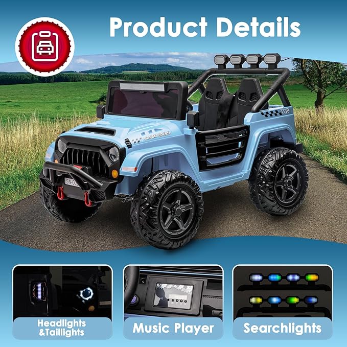 24V 2 Seater Ride On Truck with Remote Control 4WD Electric Car for Kids Ride On Car Battery Powered Ride On Toy Car with Music Player, LED Lights, Bluetooth, Rear Shock Absorber, Gray Blue-CubbioJoy